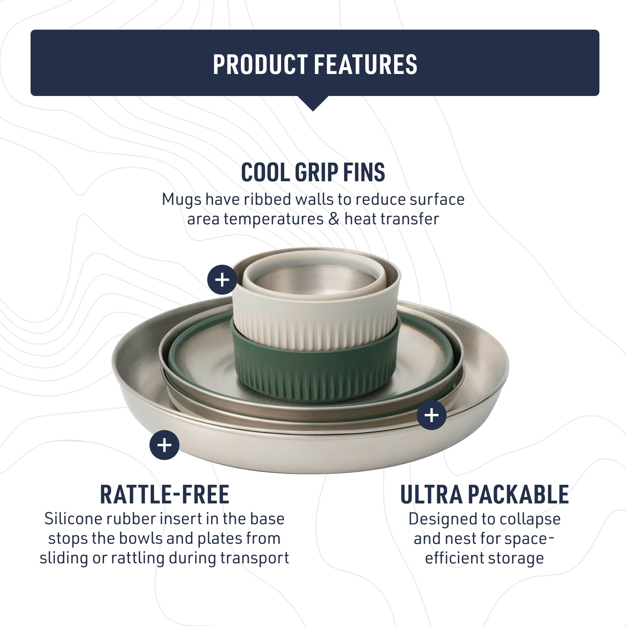 Sea to Summit Detour Stainless Steel Collapsible 2 Person Camp Dinnerware Set (2 Plates, 2 Bowls, 2 Mugs) - Image 3
