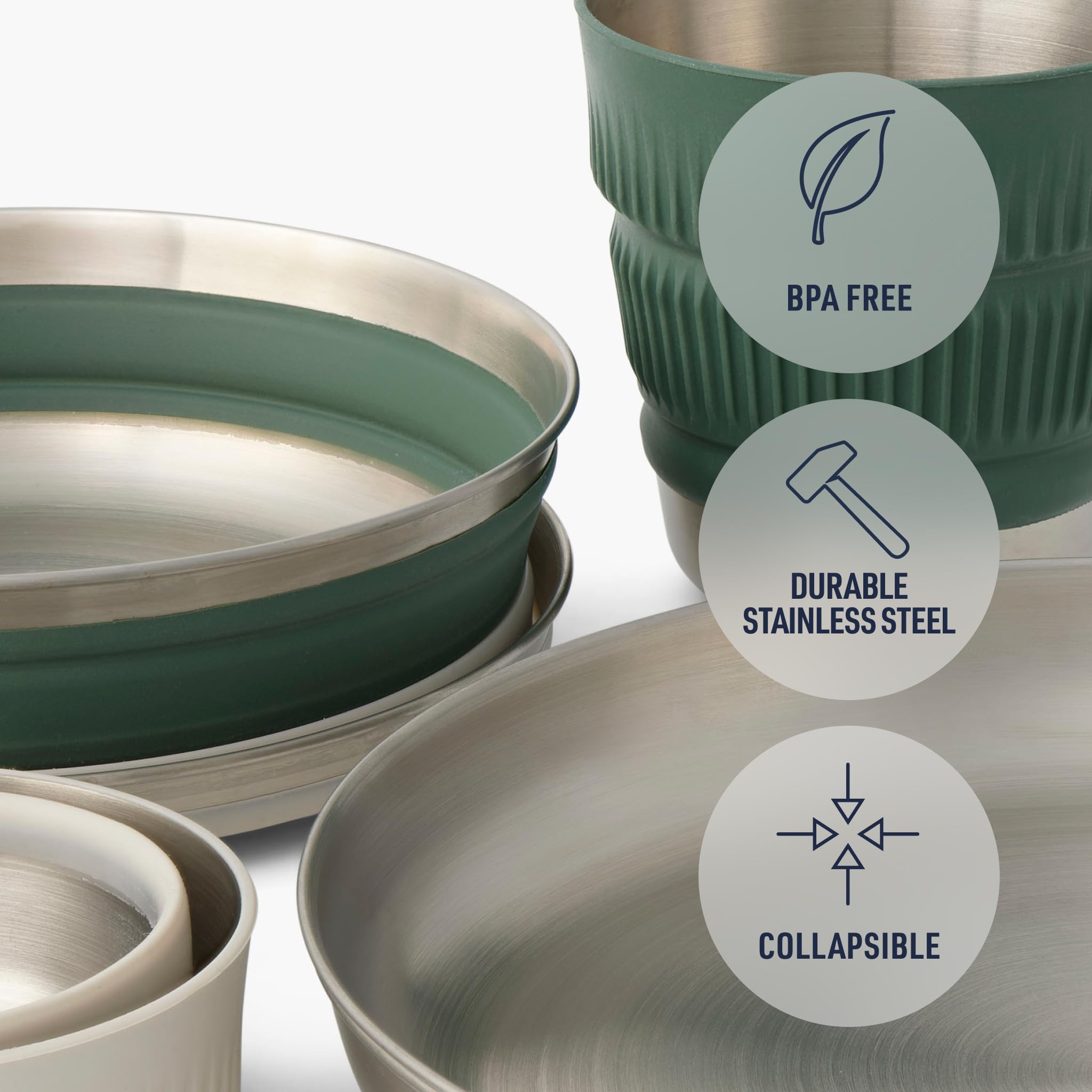 Sea to Summit Detour Stainless Steel Collapsible 2 Person Camp Dinnerware Set (2 Plates, 2 Bowls, 2 Mugs) - Image 4