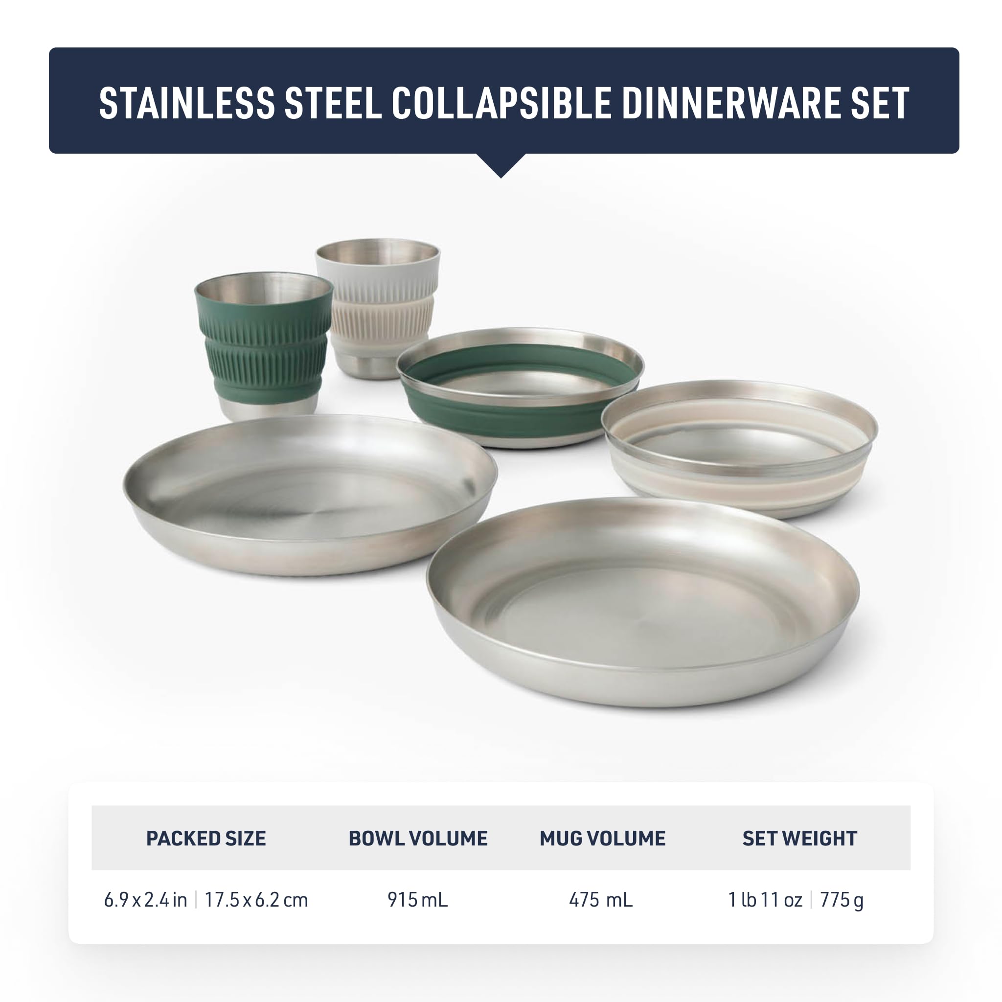 Sea to Summit Detour Stainless Steel Collapsible 2 Person Camp Dinnerware Set (2 Plates, 2 Bowls, 2 Mugs) - Image 6