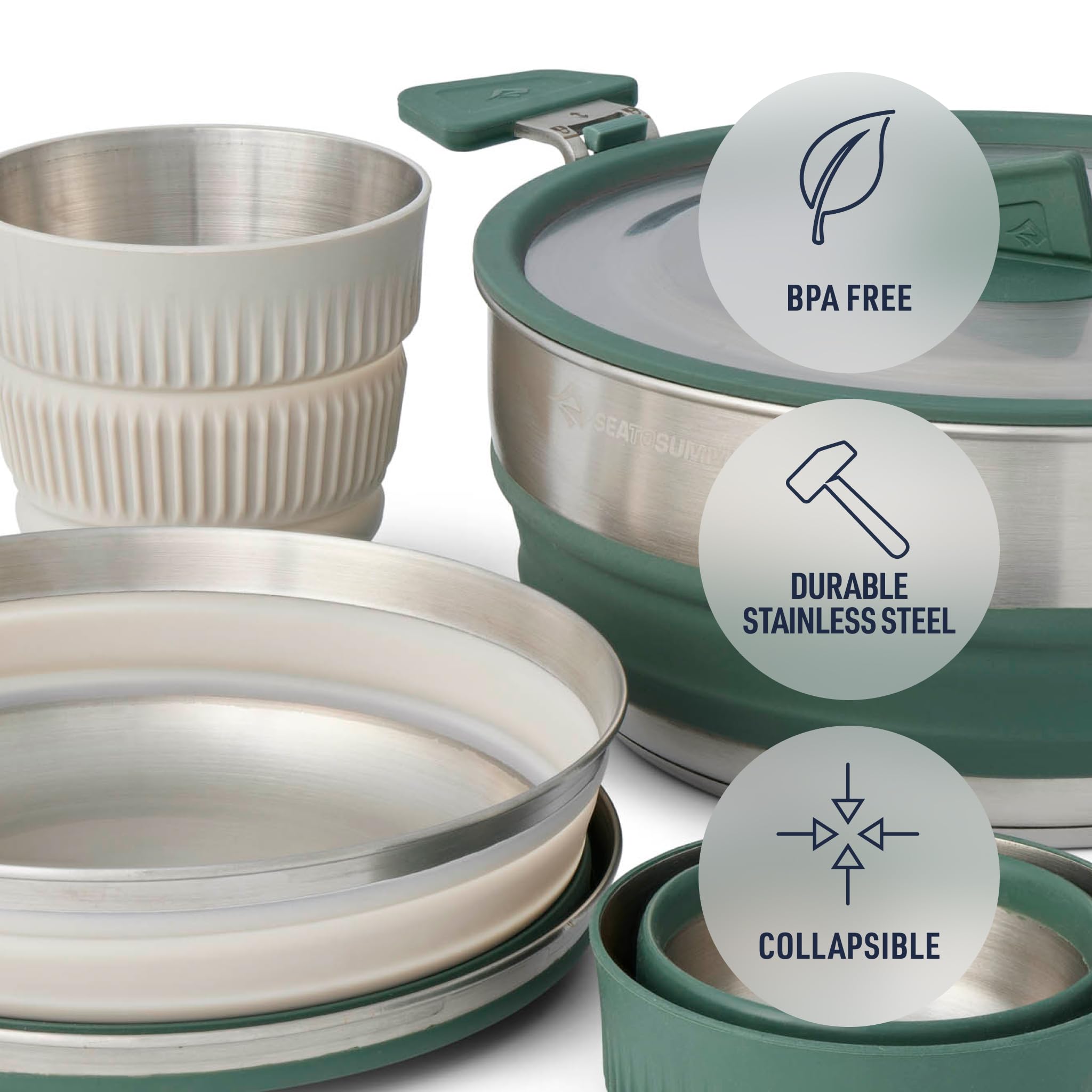 Sea to Summit Detour Stainless Steel One Pot Cook Set for Two (3 Liter Pot, 2 Large Bowls, 2 Mugs) - Image 4