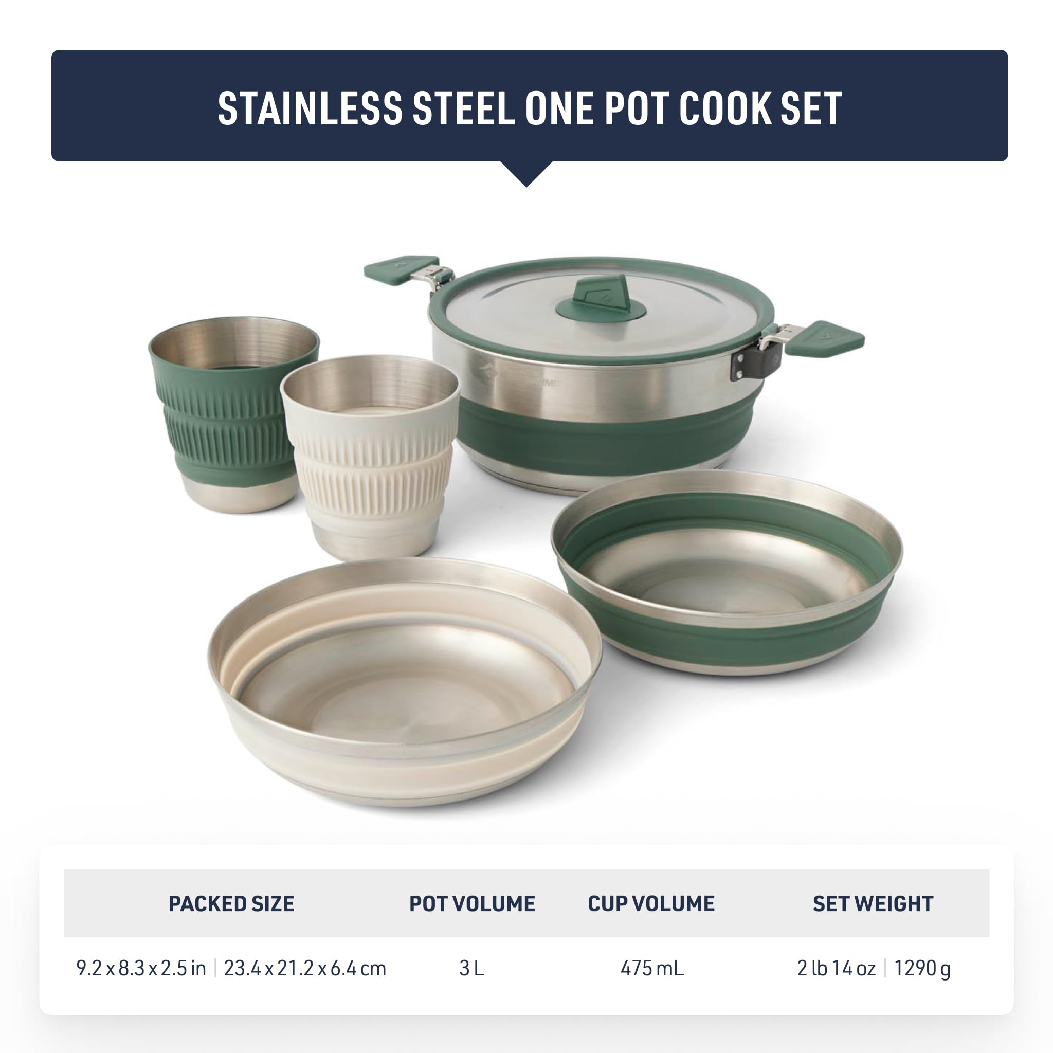 Sea to Summit Detour Stainless Steel One Pot Cook Set for Two (3 Liter Pot, 2 Large Bowls, 2 Mugs) - Image 6