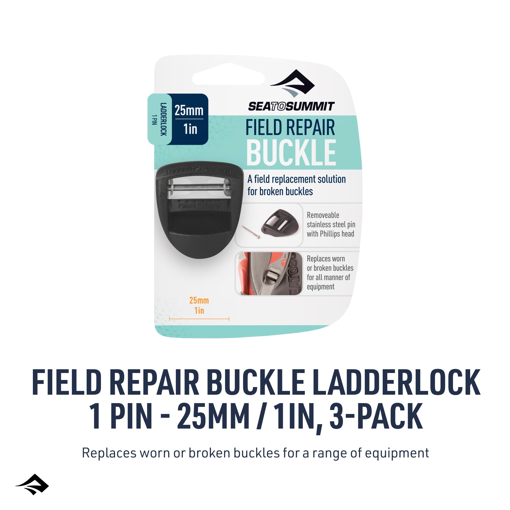 Sea to Summit Field Repair Buckle, Ladderlock 1 Pin - 25mm / 1in, 3-pack - Image 5