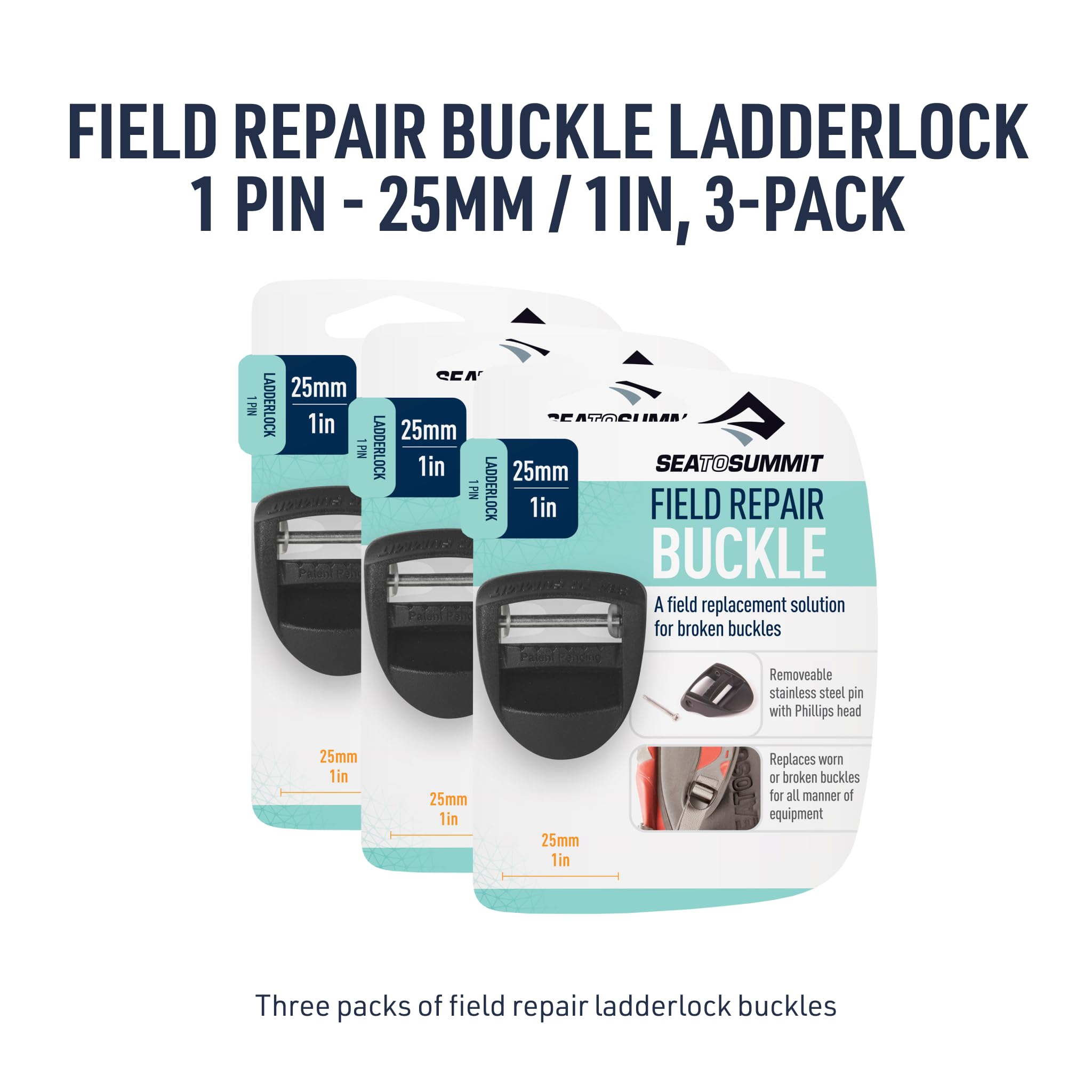 Sea to Summit Field Repair Buckle, Ladderlock 1 Pin - 25mm / 1in, 3-pack - Image 6