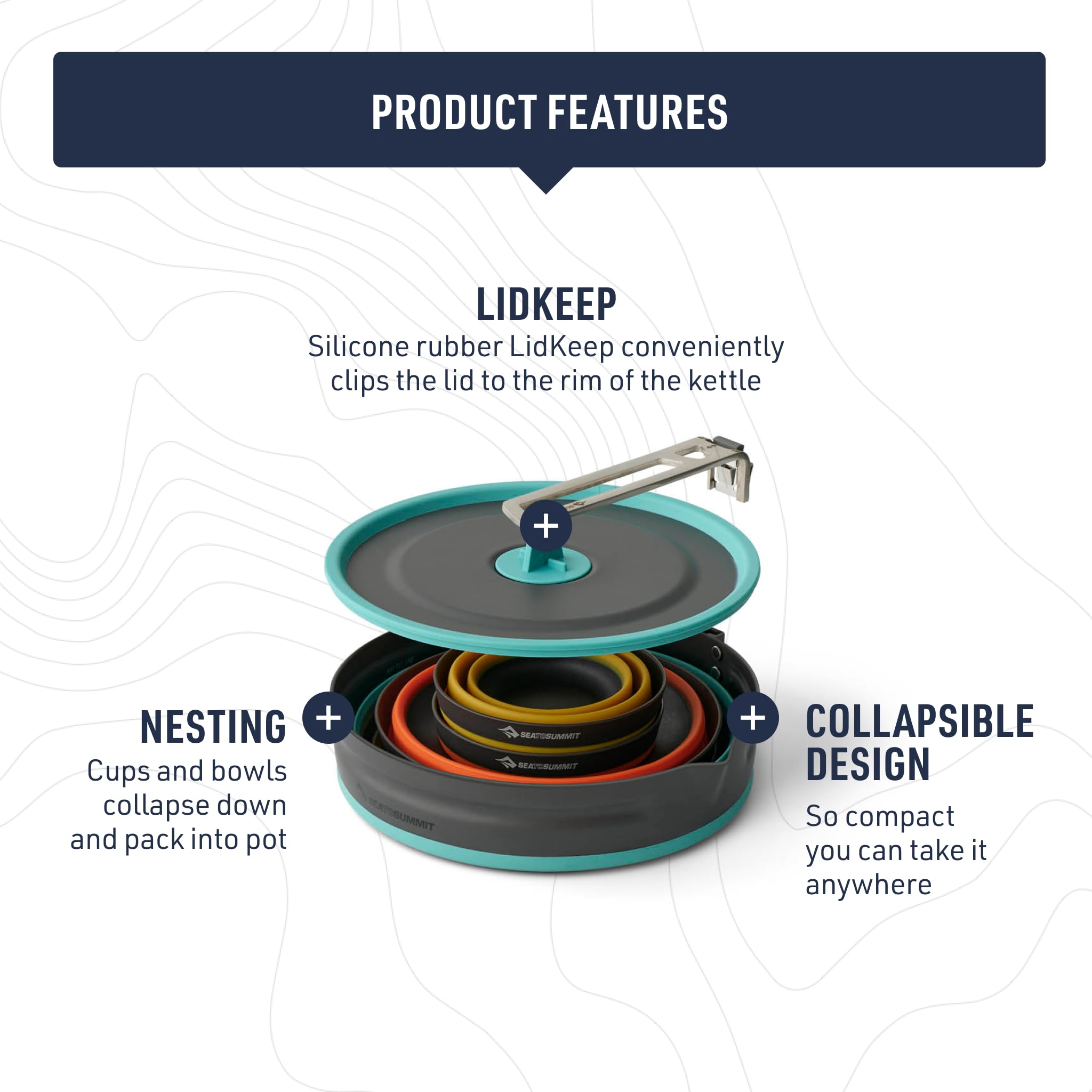 Sea to Summit Frontier Ultralight Collapsible One Pot Cook Set, 2-Person (1 Pot, 2 Bowls, 2 Cups) - Image 3
